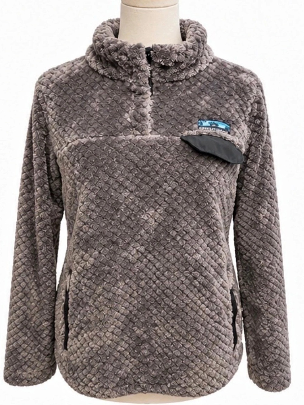 Simply Southern Sherpa Pullover Medium Gray Plush Fleece Pocket Jacket
